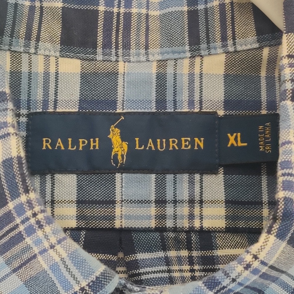 Ralph Lauren Men's 100% Cotton Blue Plaid Short Sleeve Button Down Shirt Size XL - Picture 5 of 14